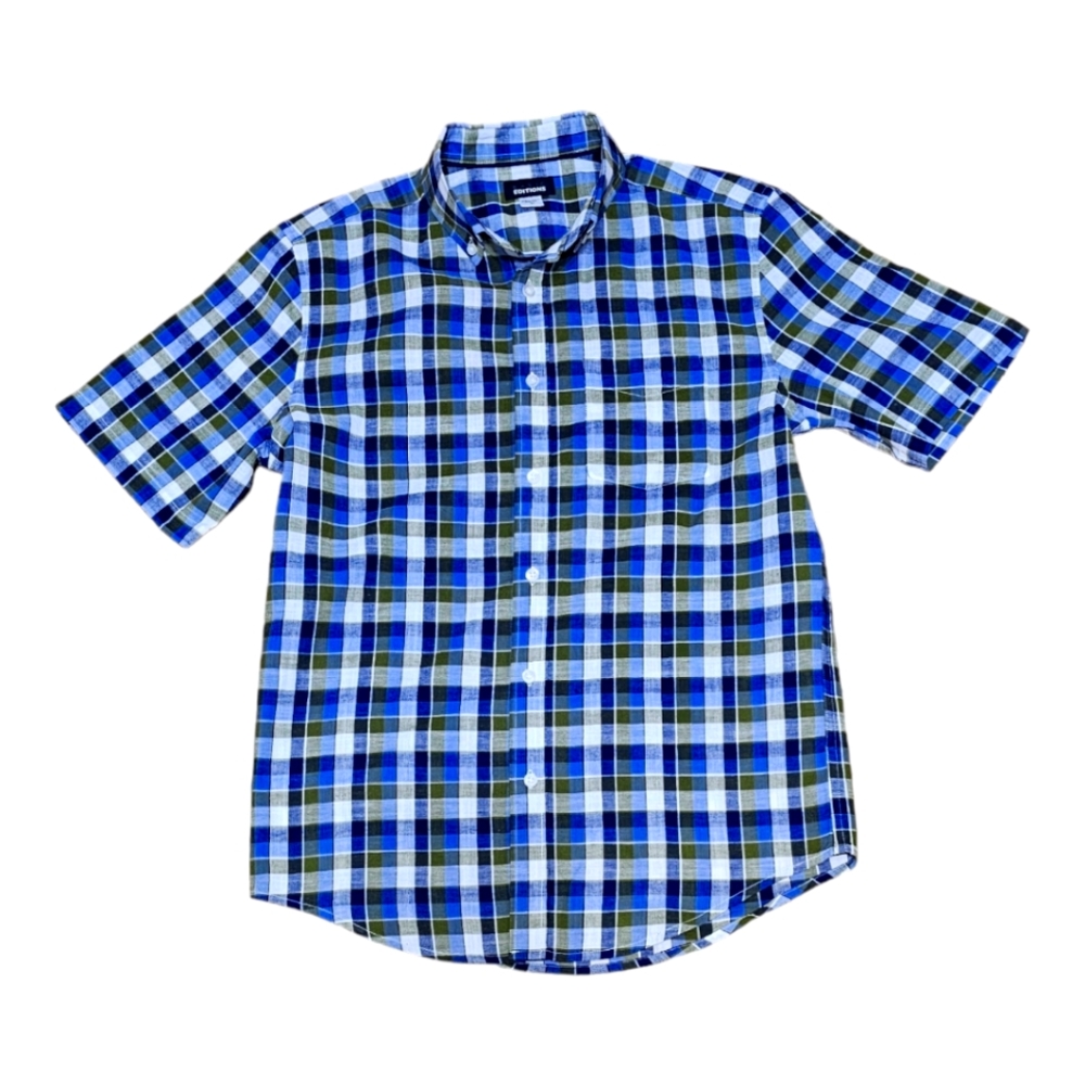 BASIC EDITIONS Men's  Button-down Plaid Short Sleeve Short M